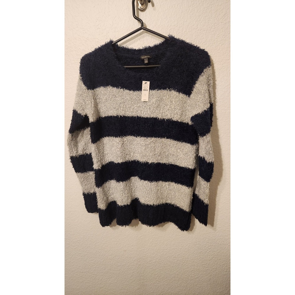 Talbots NWT Pullovers Ultra Plush Stripe Sweater Small‎ black and grey 11% wool
